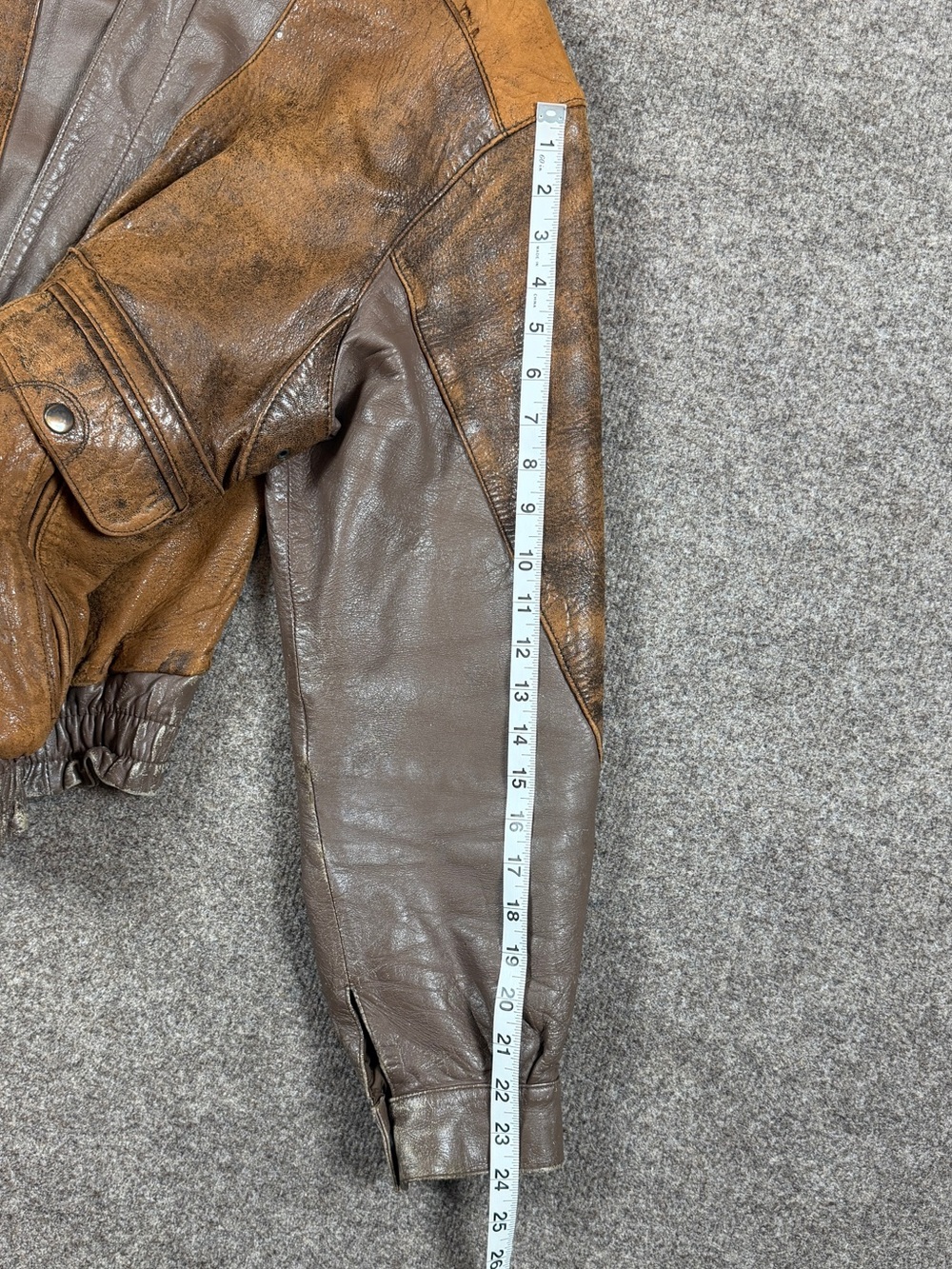 Vintage Brown Leather Distressed Patina Flight Bomber Jacket Mens 42 Funnel Neck - Picture 13 of 15